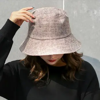 2018 Yeni Kadın Pamuk Keten Güneş Şapkaları Plaj Şapka Panama 5 Katı Renk Kapaklar