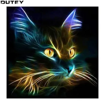 Elmas Boyama Kedi DİY 3D Elmas Nakış Boncuk Koyu Gece Mozaik Çizimleri İle Kedi Resimleri Renkli