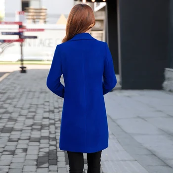 2018 Uzun Bayanlar Saf Renk Ceket Artı Boyutu M-4XLWomen Kışlık Ceket ve Palto Kruvaze Şık Kadın Y569 Ceket Yün