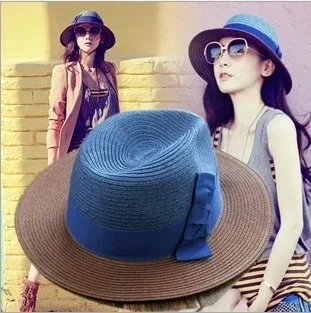 Plaj Büyük Ağzına Caz Güneş Şapka kapaklar renk yay Yaz Rahat kızlar Şapka Kağıt Saman Kadın Erkek Şapkası, Hasır şapka kadın Dikiş