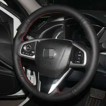 Honda Civic Civic için parlayan buğday El-dikişli Siyah Deri Araç Direksiyon Kapak 10 2016