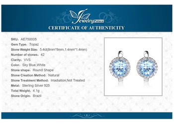 JewelryPalace 925 Gümüş Doğal Gökyüzü Mavi Beyaz Topaz Halo Stud Kadın Moda Hediye 5.4 ct İçin Orijinal Mücevher Küpeler