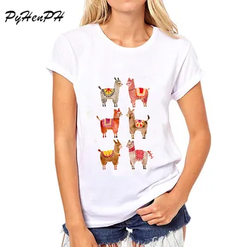 PyHenPH Yaz Tarzı kıyafetler alpaka Baskılı T shirt KADIN Casual Kısa Kollu kadın tshirt Bayan Komik Serin tees Üstler