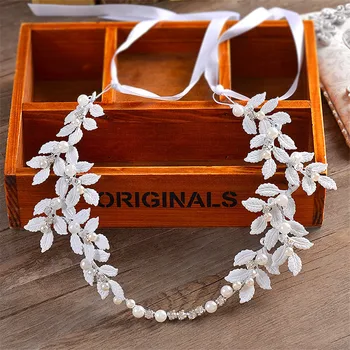 Kadınlar Balo Baş zincirleri Düğün Gelin Saç Takı Aksesuar Güzellik İçin el yapımı Beyaz Düğün Gelin saç Bandı Taç Yaprakları