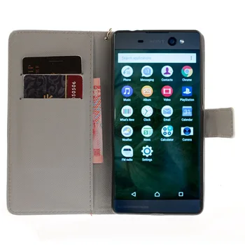Renkli Resim Sony Ericsson XZ / XA Ultera C6 / X Kompakt Mini Cep Telefonu Durumlarda için Flip Deri Kapak Kılıf Standı Caque