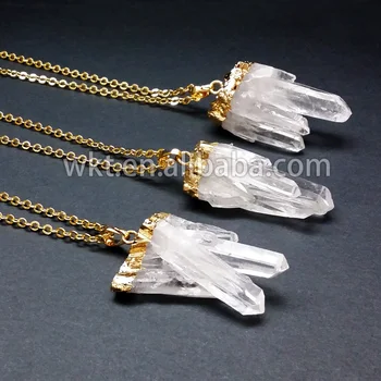 Altın zincir ile WT-N130 Doğal kristal kuvars kolye moda beyaz ham küme kuvars taş kolye