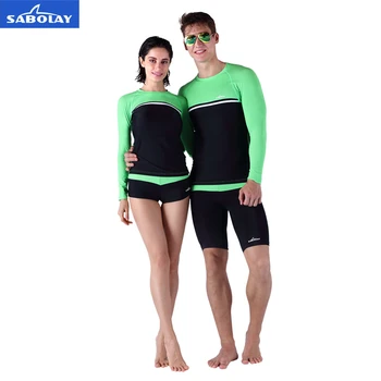 SABOLAY erkekler kadınlar Döküntü Korumaları Lycra Gömlek Süper elastik Hızlı kuru Uzun Kollu Gömlek Şort Plaj Severler Sörf Kıyafeti Çiftler