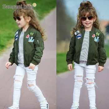 2 Kızlar İçin SAMGMAİ BEBEK Karikatür Ordu Yeşil Tasarım Ceket-Windbreakers Çocuk Giyim Giyim Uzun Kollu Bebek 7Years