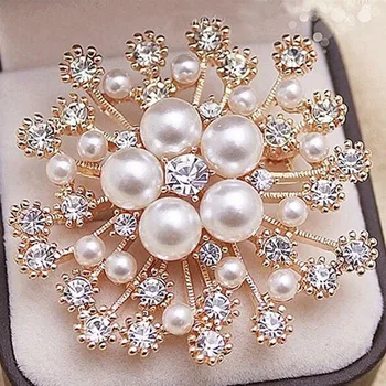 LNRRABC Satış Kadın Bayan Moda Büyüleyici kar Tanesi İmitasyon İnciler Taşlar Kristal Düğün Broş Pin