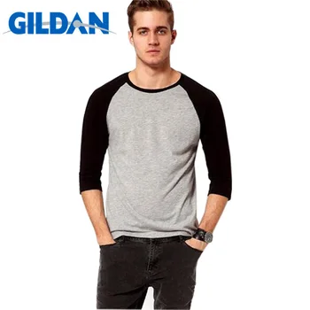 Gildan Yeni Moda Yaz Sonbahar Erkek Gömlek O Pamuk T-Shirt Erkek Casual 3/4 Kollu Tshirt Raglan Jersey Gömlek Erkek yaka T-
