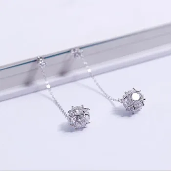 Kristal Top 925 Gümüş Moda Takı Asılı uzun Püskül SE206 Parlak Güzel Kadın Küpe Zarif