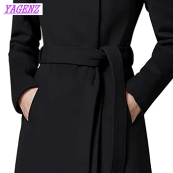 Sonbahar Kış Yün Ceket İşgal Kadınlar İnce Uzun Yün Ceket Yüksek kaliteli Kadın B443 yaka Artı boyutu siyah Tulum Stand
