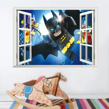Lego Batman Pencere Duvar Çıkartmaları Çocuk Odası Dekorasyon 3d Çizgi Film Mural Sanat Diy Ev Çıkartmaları Poster Çocuklar Hediye