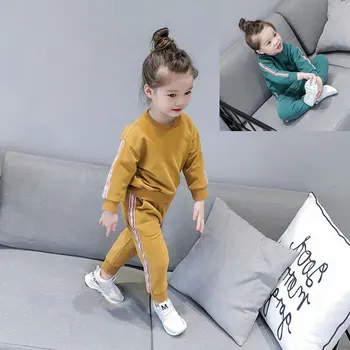 2018 bahar yeni kız rahat giysiler yeni ayarlar kids kız çocuk eşofman sweatshirt+pantolon set