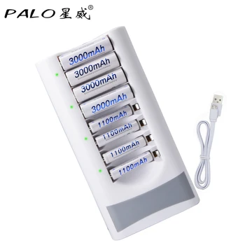 AA AAA Şarj edilebilir piller için USB Güç arabirimi ile PALO 2018 Yeni Satış 8 Yuvaları USB Şarj Akıllı Pil Şarj Cihazı