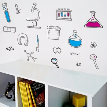 Yatak odası çocuk odası için % PVC Mikroskop Bilim Bilim adamı Kimya Okul laboratuvar Vinil Duvar Sticker ev dekorasyonu oturma odası