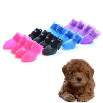 Yeni 4 adet Pet Köpek Sevimli su Geçirmez Koruyucu Lastik Yağmur Ayakkabı Bot Şeker Renk Patik OB