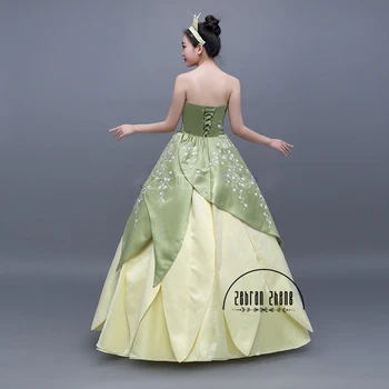 Yeni Stil En Kaliteli Prenses ve Kurbağa Prenses Tiana Cosplay Yetişkin Cadılar Bayramı Kostüm Elbise Özel Yapılmış