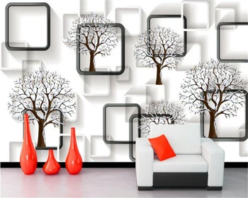 Yatak Odası Beibehang Özel duvar Kağıdı Siyah ve Beyaz Kutu 3D Ağaç Stereo Basit arka Plan Duvar Oturma Odasında TV arka Plan, 3d Duvar