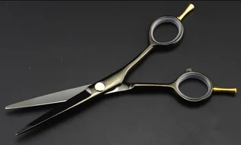 Siyah İki profesyonel 5.5 inç Berber saç kesme makası makas inceltme makası scisors kuaförlük makas set kuyruklu
