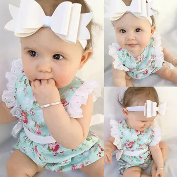 2016 kız Bebek elbise bebek elbiseleri yaz Bebek Çocuk üçgeni çiçek badi pamuklu giysiler dantel yenidoğan