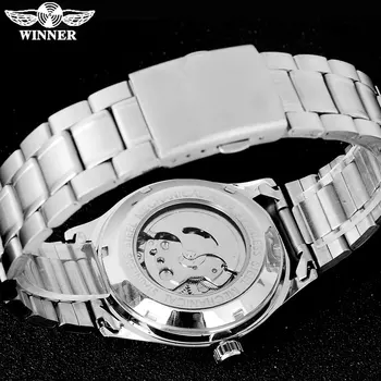 KAZANAN ünlü marka erkek İŞ Otomatik kendinden rüzgar otomatik tarih erkek moda mekanik kol saati paslanmaz çelik bant saatler