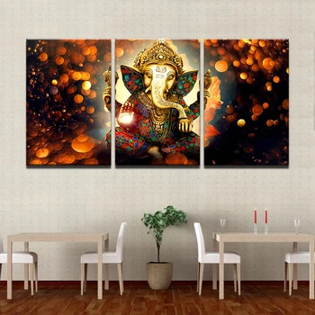 Dekor Panel 3 Fil Poster Baskı Tuval Resim Lord Ganesha Duvar Sanat Oturma Odası Ve Yatak Odası İçin Çerçeve Modüler Resim
