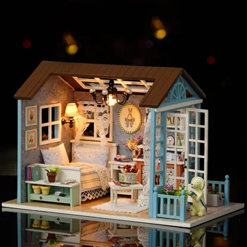 Sevimli Oda Puppenhaus Ahşap Mini Ev Hediye Oyuncaklarla Lamba Minyatür Evi ile Çocuklar için mobilya çocuk Hediye bebek