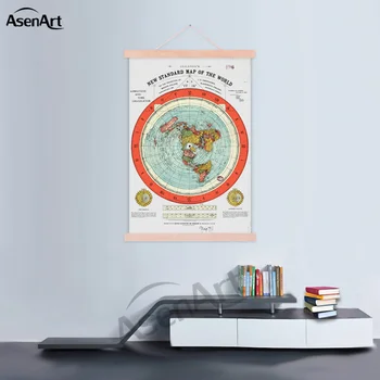 Düz Dünya Haritası - Dünya Gleason Yeni Standart Harita Ahşap Çerçeve veya Kaydırma Hazır Askı ile Asmak için Poster Baskı Tuval
