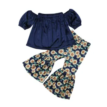 Straplez T-bebek Kız Bebek Elbise Kıyafetler Çiçek Geniş Bacak Gündelik Pantolon Çocuk Kız Çocuk Üst Katı Çiçek Pantolon 2 adet gömlek