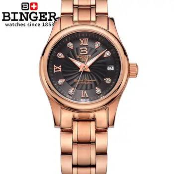 İsviçre BİNGER Kadın saatler luxury18K altın Mekanik saat tam paslanmaz çelik su Geçirmez Kol B-603L-10