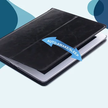 İPad Pro 12.9 2017 Smart Tablet kılıfı Yüksek Kaliteli Hakiki Deri+PU Katlanır Stand Kılıf+Kart Yuvası+Kalem Tutucu