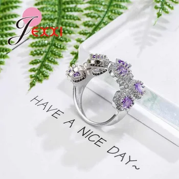 Kadın Mor ZİRKON Taş için JEXXİ Moda Kadın alyans Takı 925 Gümüş Nişan Yüzüğü, Söz yüzüğü Açtı