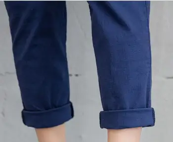 2018 Şık Leisure Pamuk Uzun Pantolon Kadın Elastik Bel Cepler Gevşek Pantolon Artı Boyutu 2XL Rahat Pantolon Boş Pantolon Keten