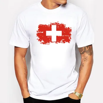 BLWHSA Erkek T-shirt Moda Nostaljik İsviçre Ulusal Bayrak Üstleri Gömlek Hipster Tee Kısa Kol T