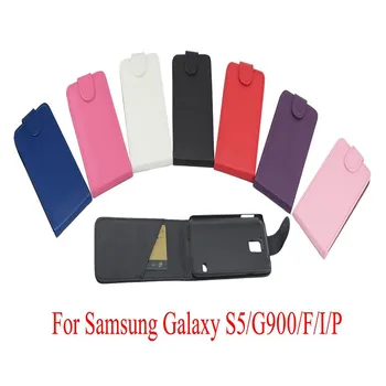 Samsung Galaxy Geri bu PU deri Dikey Yukarı i9600 Flip telefon kılıfı S5 İçin telefonu Çanta Açık Deri Kılıf Kapak Aşağı-