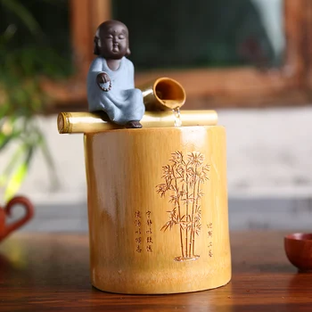 110/220V Yaratıcı Bambu Su Çeşme Buddha Keşiş Feng Shui Süsler Ofis Ev Dekor Heykelcik Zanaat Düğün Hediyesi Nemlendirici