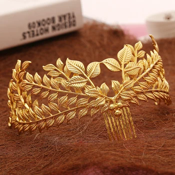 Gelin Saç Takı Kafası parçası İçin vintage Gelin Saç Aksesuarları Düğün Altın Renkli Taç Yaprak Alaşım Saç Combs Tiara