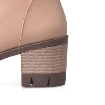 Martin Kadar TAOFFEN Kadın Moda Kare Topuk ayak Bileği Çizmeler Kadın Yuvarlak Ayak Dantel Çizme Kadın Bağbozumu Yüksek Topuklu Ayakkabı Boyutu 33-43