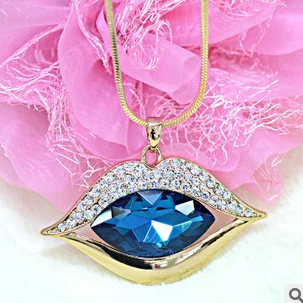 Kadınlar takı Avusturya kristal yapay elmas mavi dudak uzun kolye Kore lüks takı toptan/colar/collier/bijoux/collana/