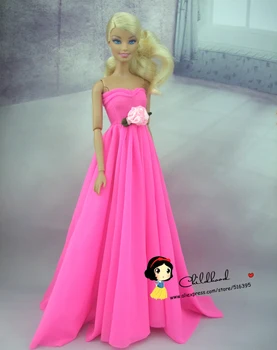Ücretsiz kargo barbie bebek için Pembe renk akşam gelinlik parti elbise Rose
