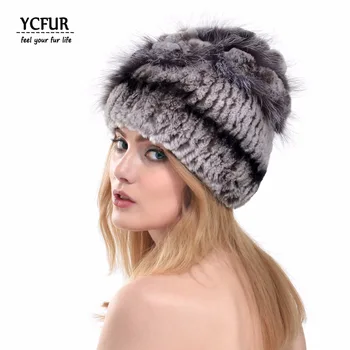 YCFUR 2016 Kış Kadın Kürk Şapka 6 Renk Örgü Gerçek Rex Tavşan Kürk Kapaklar Gümüş Tilki Kürk YH189 Kürk Kasketleri Şapkalar Kış Süsler-2