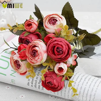 Şenlikli Parti Sahte Sonbahar Dekoratif Çiçek Malzemeleri Canlı Gerçek Dokunmatik Çay Buket Çiçek Yaprak Düğün Ev Dekorasyon Rose