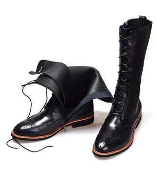 Moda İngiliz tarzı Kahverengi ten rengi / Siyah diz yüksek boots hakiki deri erkek kışlık botlar rahat ayakkabı açık erkek