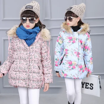 2018 kış çocuk kıyafetleri kız parkalar çiçek kalınlaştırmak kürk yaka kız bebek kız çocuk için palto kapşonlu yastıklı outerwears