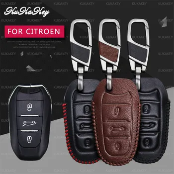 DS 3 4 5 7 Deri Araba Deri için Citroën C5 C6 C4L C3XR İçin KUKAKEY Uzaktan Akıllı Araba Anahtarı çantası Tutucu Çanta Kapağı Anahtarlık Kabuk