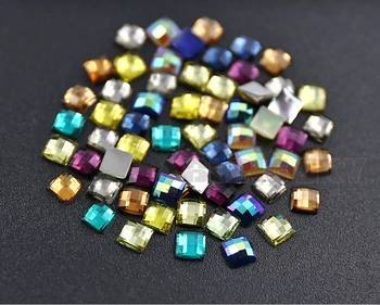 Karışık Renkler Kristaller Tırnak 5.2 4x4 6x6mm Kare Akrilik Reçine Taslar Olmayan Düzeltme Düz sırt parlayan mücevher Taşları DİY