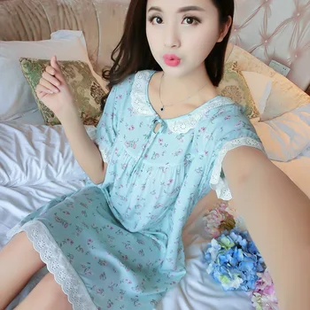 Kadın Gecelikler Pijamalar Rahat Gece Elbiseleri Yaz Artı boyutu Kısa Kollu Baskı Gevşek Geceliği Ev Elbise L XL XXL Q4