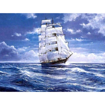 Ev İçin Deniz Gemi 5D Diy Elmas Boya Çapraz Dikiş Yelken Tam Kare Elmas Nakış Duvar Sanatları Mozaik Dekorasyon