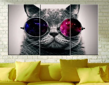 Gözlüklü baskı poster tuval Duvar Sanatı Sevimli Kedi (çerçeve)Tuval üzerine Modüler resimleri cuadros Dekorasyon sanat yağı seçmeli?